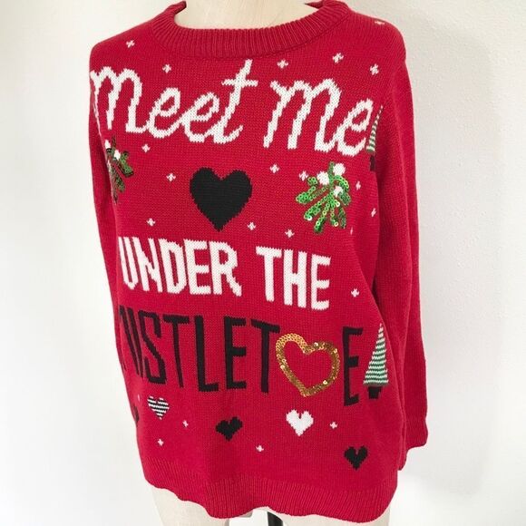 Meet Me Under The Mistletoe Kiss Christmas Sweater Size XS-S Ugly Sweater Small - Picture 3 of 3